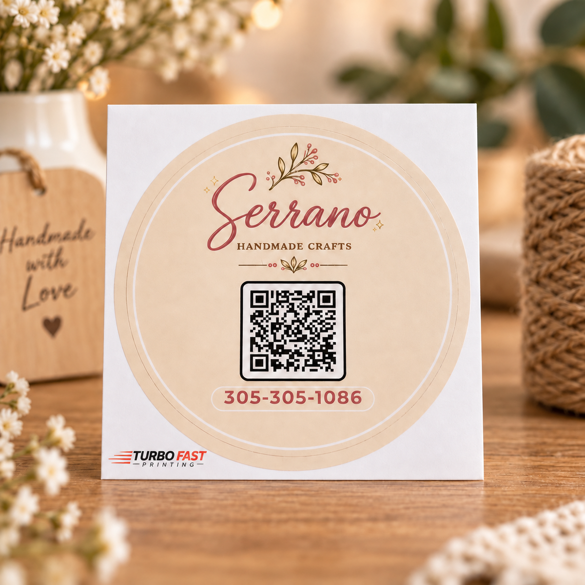 Serrano Handmade Crafts circular sticker with QR code