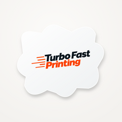 Custom Die-Cut Stickers — white sticker with the Turbo Fast Printing logo
