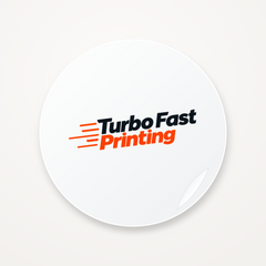 Custom Round Stickers — white sticker with the Turbo Fast Printing logo